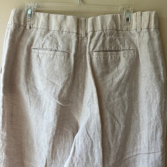 Talbots 100% Linen Wide Leg Crop Pants Trousers Comfort Waist Tan 12 Coastal - Picture 6 of 12